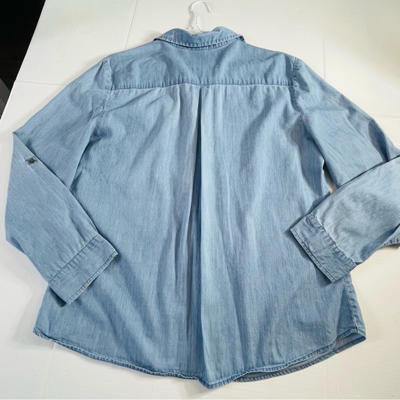 Chicos 100% Cotton Jean Shirt polka dots  Lightweigh Button Front ombre Look L - Picture 6 of 8